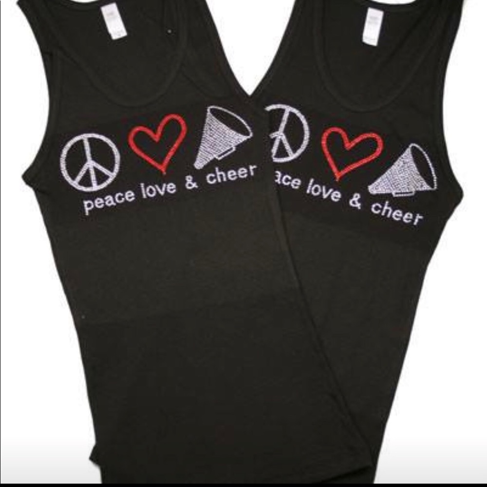 Black Junior Tank Top with “Peace, Love & Cheer”